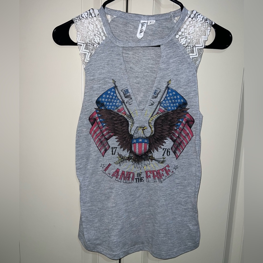 Patriotic Land of the Free Cutout Lace Tank Juniors XS NWOT
